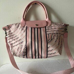 Longchamp Pink and White Tote Bag with Graphic Design
